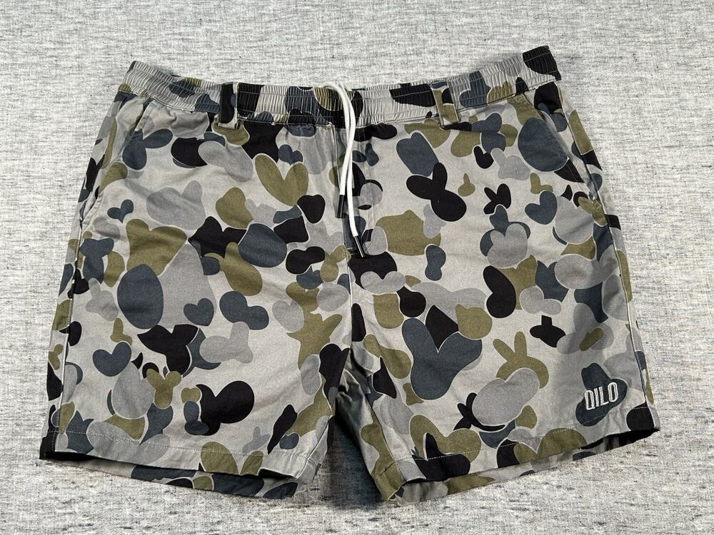 Qilo Shorts Mens XXL 6" Camouflage Elastic Waist Drawstring Cotton Casual